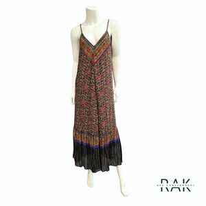 ZARA Red & Blue Paisley Metallic Bohemian Maxi Dress | Size M | $179 NWT